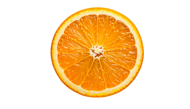 Bright orange slice in close-up, isolated on black background