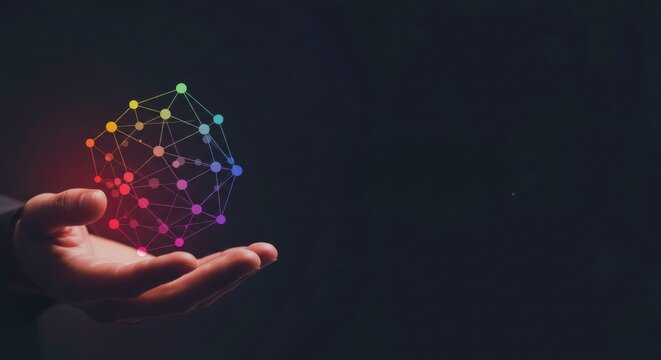 Conceptual image showcasing digital connectivity and network on human hand