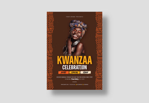 Kwanzaa Flyer Template with African Motifs for Africa Events & Black History Month