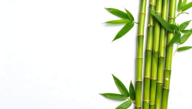 Fresh Green Bamboo Stems and Leaves Against a Clean White Background. - Powered by Adobe