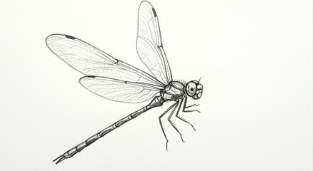 Detailed dragonfly sketch on a white background capturing the insect's delicate wings and