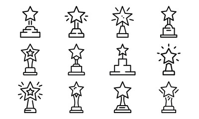 Business Strategy and Finance Line Icons – Growth, Customer Support, Achievement, Data Management, Planning, Charts, Goals, and Success Vector Set