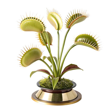 Venus flytrap plant in pot carnivorous plant with open traps and sharp teeth on black background studio shot