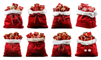 PNG Festive red gift bags filled, element set on transparent background