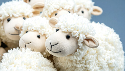 Fluffy white sheep toys with soft fabric textures in studio