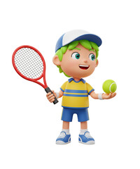 Cheerful male cartoon character playing tennis, isolated 3D sports illustration