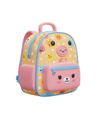 Cute Yellow Backpack with Pink Accents and Fun Animal Graphics for Kids