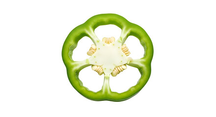 Obraz premium Fresh vibrant green bell pepper slice cross section healthy vegetable food ingredient isolated PNG with Transparent Background