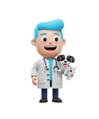 3D Cartoon Veterinarian Holding a Small Dog