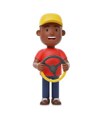 Cartoon Driver Illustration A Cheerful Character Holding a Steering Wheel