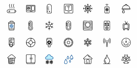 Captivating collection of weather icons, temperature gauges, and smart home devices offering versatile design elements for modern applications and visual storytelling