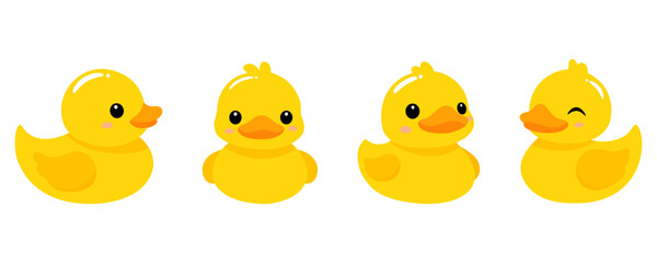 Fototapeta premium Cute rubber yellow duck collection vector illustration 