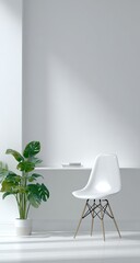 White room, chair, plant, & light. Simplicity shines