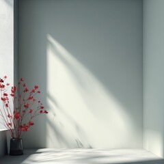 Interior corner, plant, harsh light. Minimalist backdrop