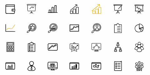 Dynamic collection of hand-drawn business icons capturing growth, analysis, teamwork, and financial success for modern presentations and digital projects