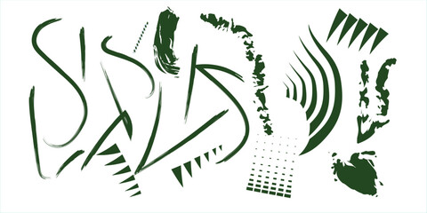 Fototapeta premium An abstract design featuring bold green lines and shapes on a white background, creating a modern and artistic pattern isolated on white background