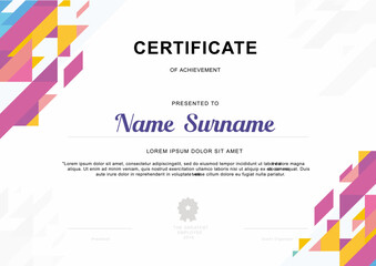 Certificate of Achievement Template with Modern Design, Bright Geometric Pattern 
