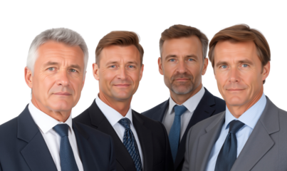 Portrait of a successful business team in suits, isolated on transparent background