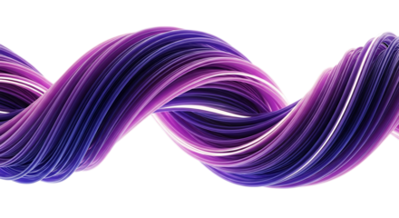 Illustration of abstract swirling ribbon of purple and blue threads, isolated on transparent background
