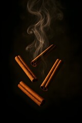 Floating Cinnamon Sticks Above a Cup of Hot Latte