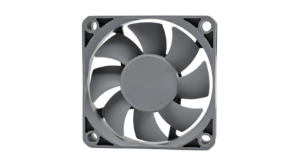 Gray square computer cooling fan component isolated for technology and hardware concepts. isolated PNG with Transparent Background