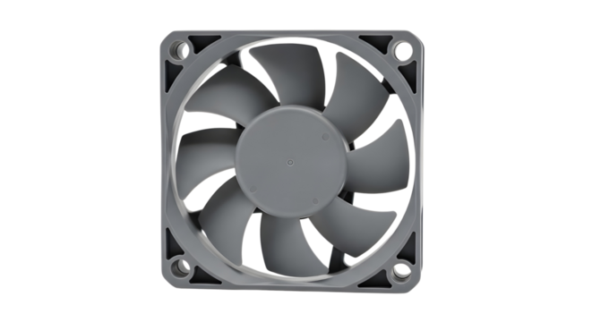 Gray square computer cooling fan component isolated for technology and hardware concepts. isolated PNG with Transparent Background - Powered by Adobe