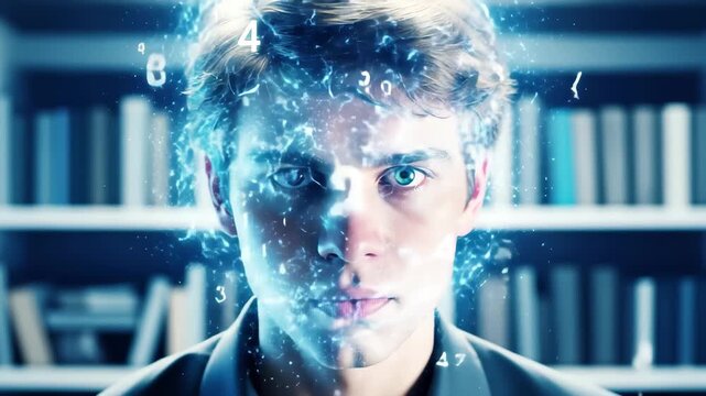 Young Man Numbers Digital Mind Data, 4k video footage