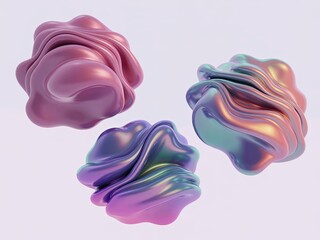 Shimmering Iridescent 3D Abstract Organic Forms with Fluid Metallic Sheen.