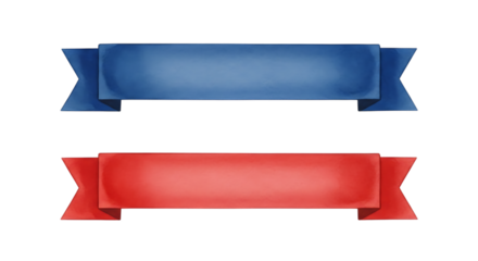 Illustration of two watercolor banners, one blue and one red, isolated on a transparent background