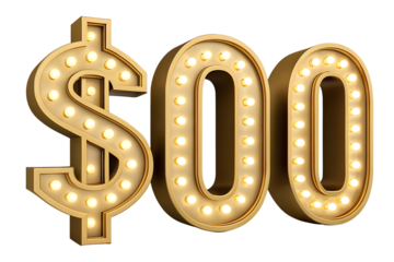 Zero Dollar Offer Illuminated Marquee Sign with Glowing Light Bulbs on Black Background Finance Concept