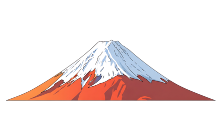Illustration of iconic mount fuji volcano with snowcapped peak and red base, isolated on transparent background