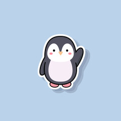 Naklejka premium Penguin waving on blue background.Defects No defects found