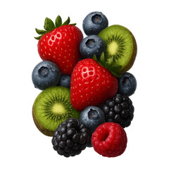 Assortment of Fresh Berries and Kiwi Slices with Transparent Background fruit strawberry isolated on a transparent background