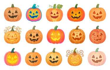 PNG Colorful decorative Halloween pumpkins, element set on transparent background