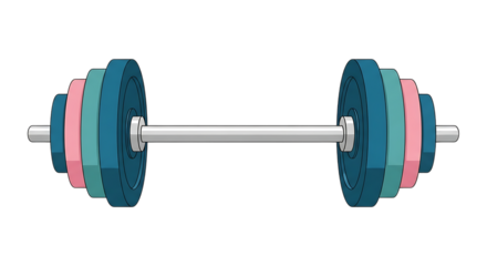 Illustration of barbell with colorful weight plates isolated on transparent background