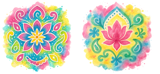 Vibrant Watercolor Rangoli Mandala Floral Design for Diwali Decor