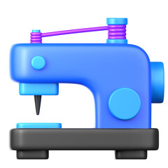Stylized Blue Sewing Machine Illustration with Purple Accents on Transparent Background