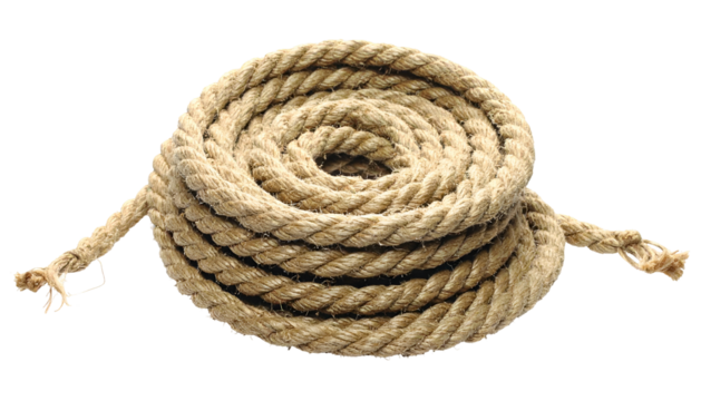 Coiled rope in a perfect spiral with frayed ends