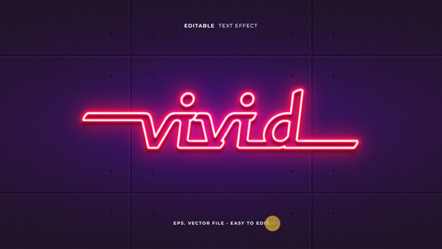 Vivid neon text effect. Editable red neon led text style on the cement wall.