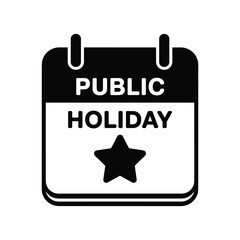 Black and white calendar icon with text PUBLICHOLIDAY and star Keywords: calendar