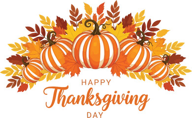 Festive pumpkins and autumn leaves celebrate a bountiful Happy Thanksgiving Day