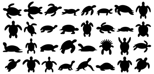 turtle silhouette vector set illustration