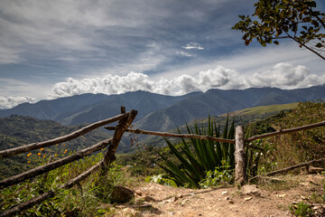 Beautiful mountains and gorge. Sky with clouds. Beautiful mountain landscape in Bolivia.