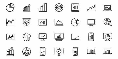 Fototapeta premium Dynamic collection of hand-drawn icons showcasing business growth, financial data, and analytical insights perfect for presentations, reports, and digital marketing campaigns