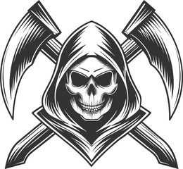 Grim Reaper Skull with Crossed Axes Illustration