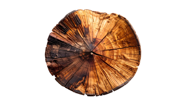 Cross-section of aged wood with visible growth rings