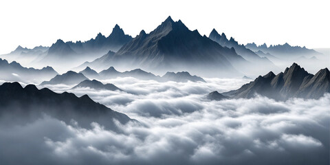 Surreal Floating Mountain Peaks Above Clouds Dreamlike Landscape
Mystical Jagged Mountains Rising Over Cloud Sea Fantasy Atmosphere