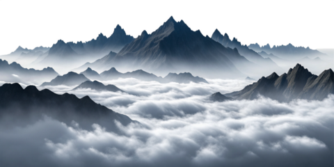 Surreal Floating Mountain Peaks Above Clouds Dreamlike Landscape
Mystical Jagged Mountains Rising Over Cloud Sea Fantasy Atmosphere