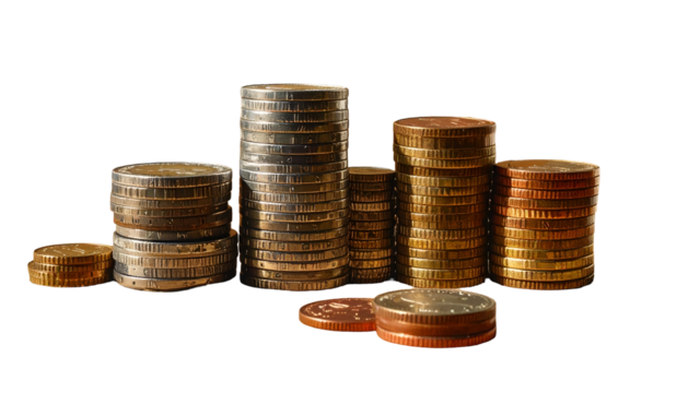 Stacks of coins on black background, monetary wealth, finance concept