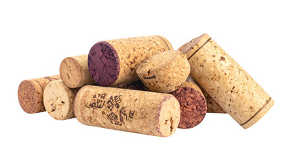 Pile of used corks, showcasing wine stains and texture